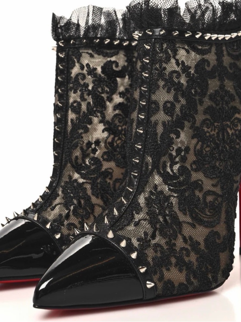 Christian Louboutin Black Lace Ankle Boots with Red Sole - Picture 2 of 7